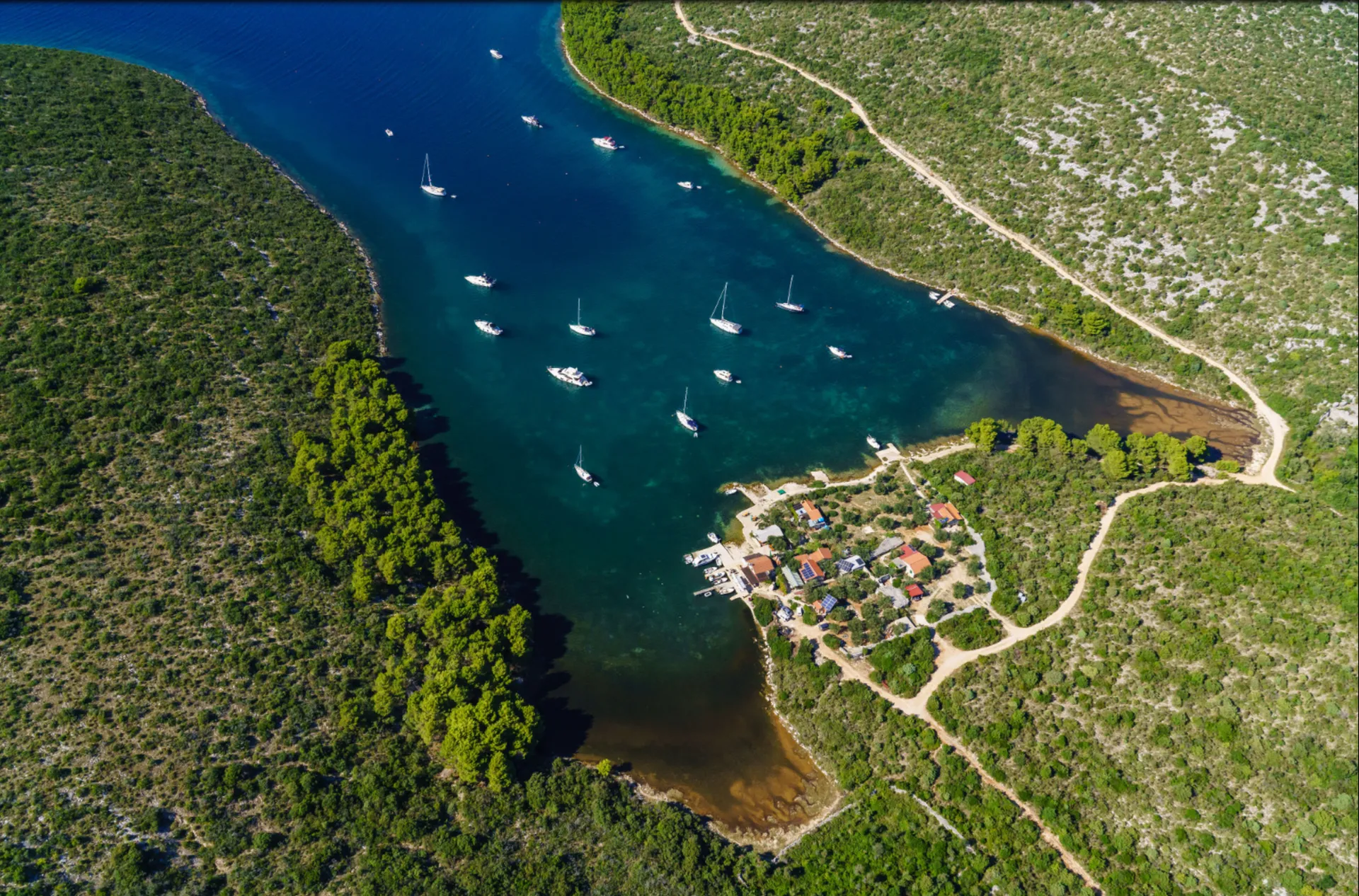 Aerial view of the Pašman Casino and Resort site on the Adriatic coast, Croatia